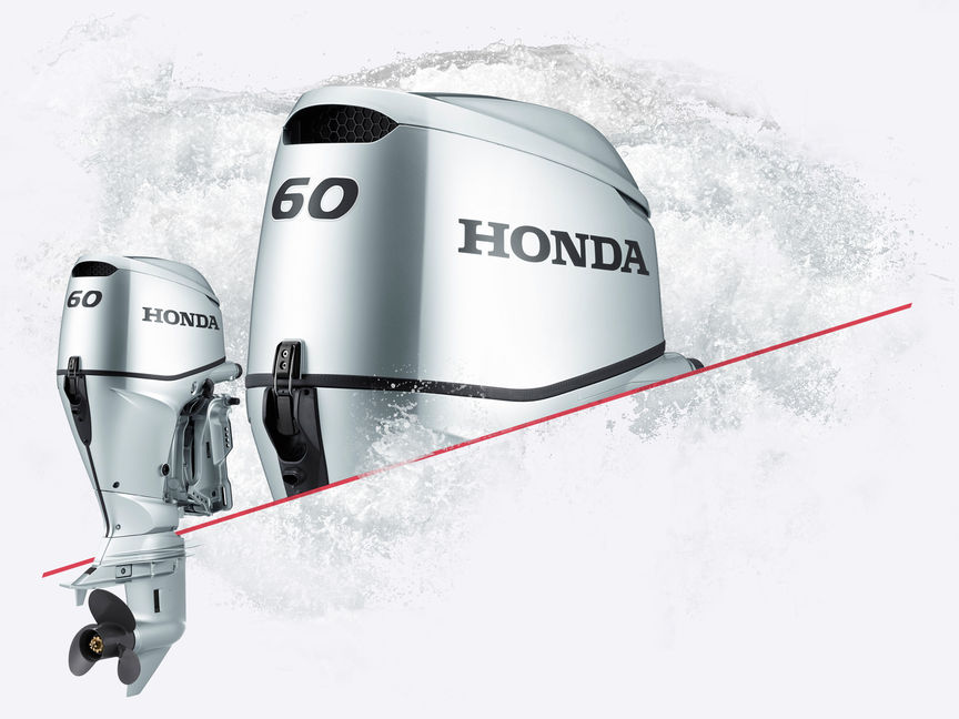 2x Honda BF60 motoren, close-up.