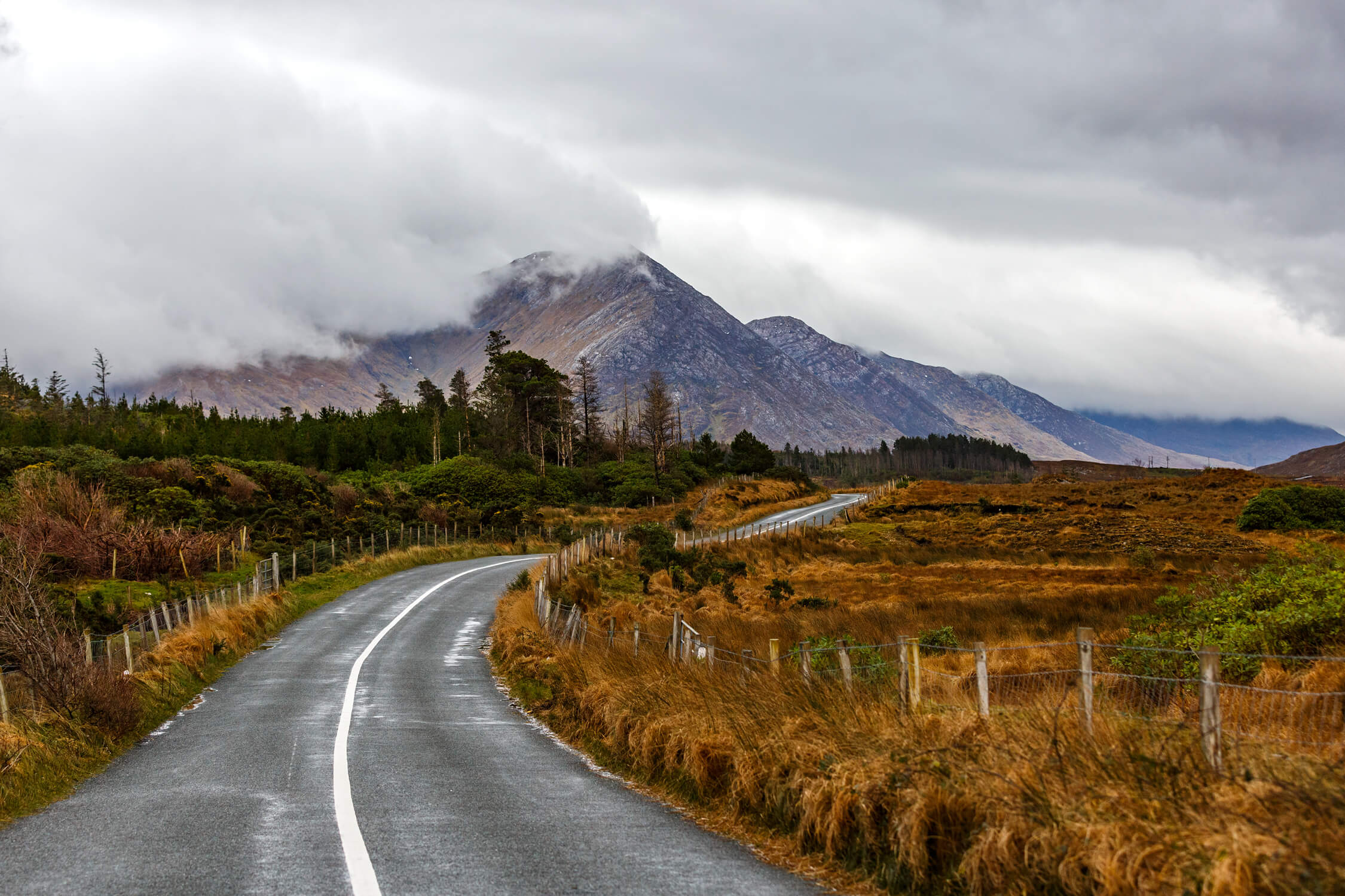 Een kronkelende weg van de Ierse Wild Atlantic Way