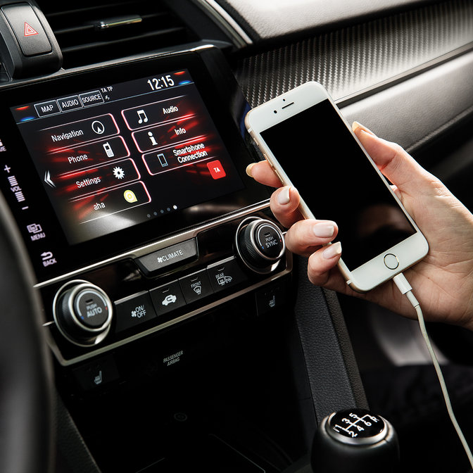 Close-up Honda CONNECT-infotainmentsysteem met Apple Carplay®.