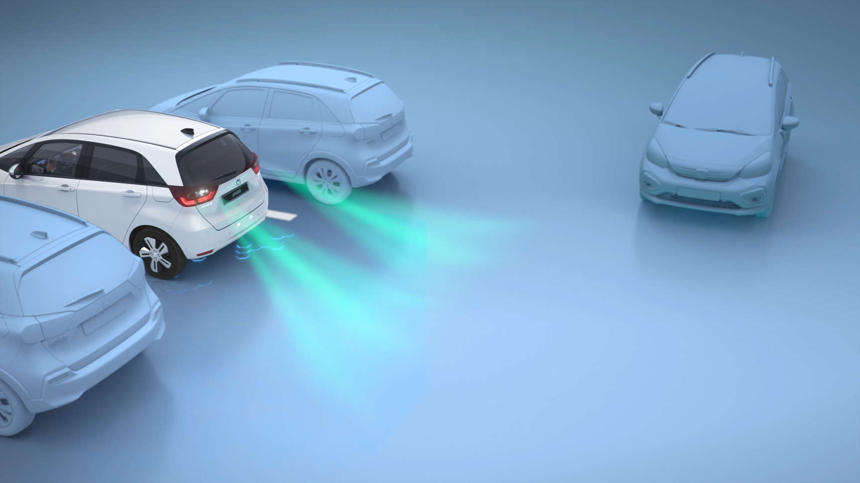 Toont waarschuwingen als achteruit wordt gereden met de auto
