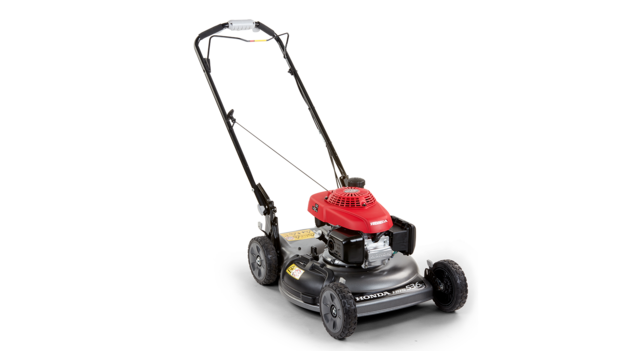 Honda grasmaaier, driekwart vooraanzicht, zicht op rechterkant.