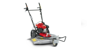 Honda grasmaaier, driekwart vooraanzicht, zicht op rechterkant.