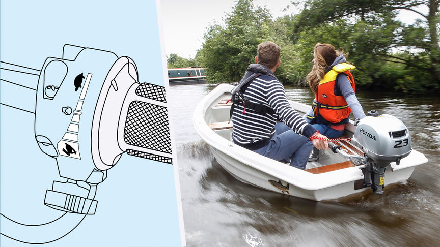 Two people in a boat using the BF2.3 throttle control