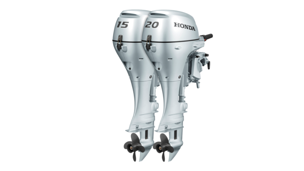 Driekwart vooraanzicht van BF15 en BF20 motoren.