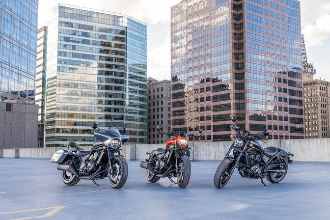 Side facing Honda CL500 in an urban loaction.