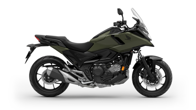 Foto met zijaanzicht van zwarte NC750X.