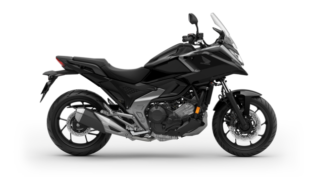 Foto met zijaanzicht van zwarte NC750X.