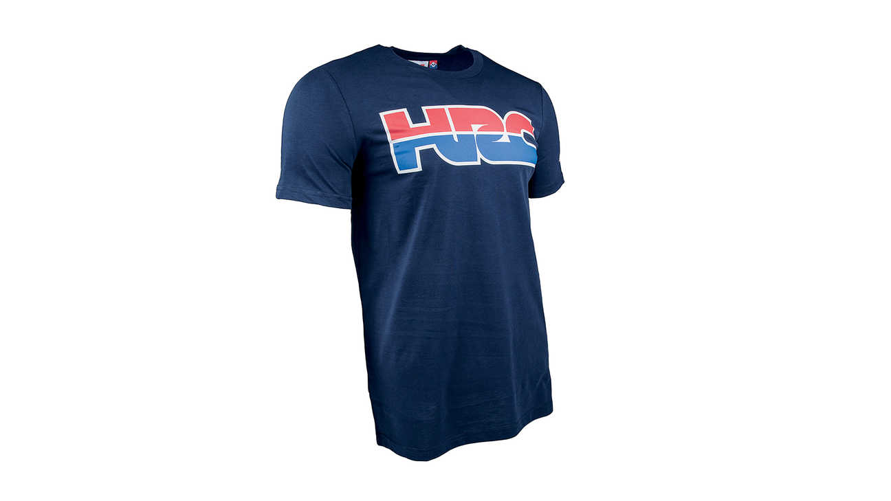 Blauw HRC racing T-shirt met logo Honda Racing Corporation.