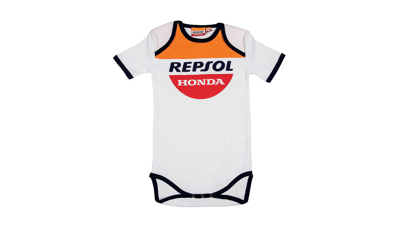 Honda Repsol babypak met Honda MotoGP-kleuren en Repsol logo.