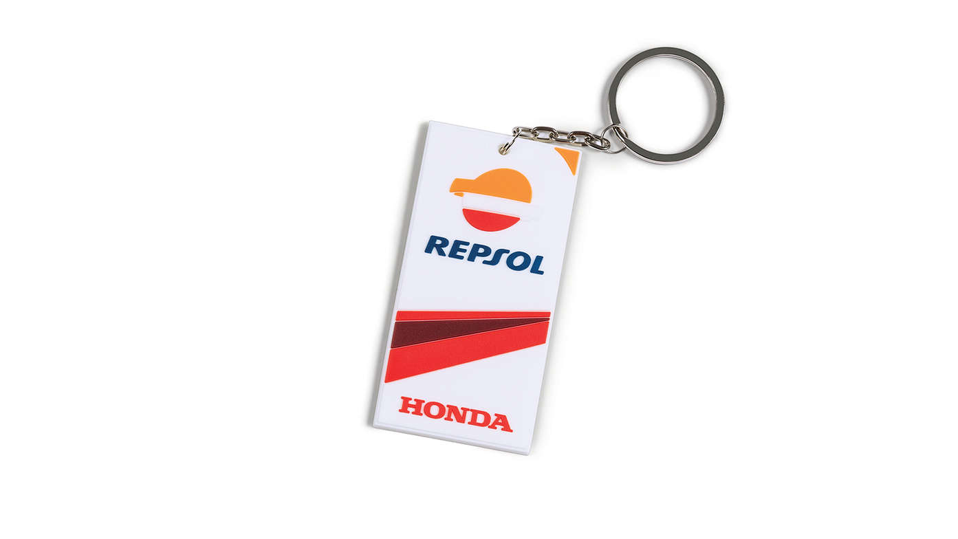 Sleutelhanger met Honda MotoGP-kleuren en Repsol-logo.