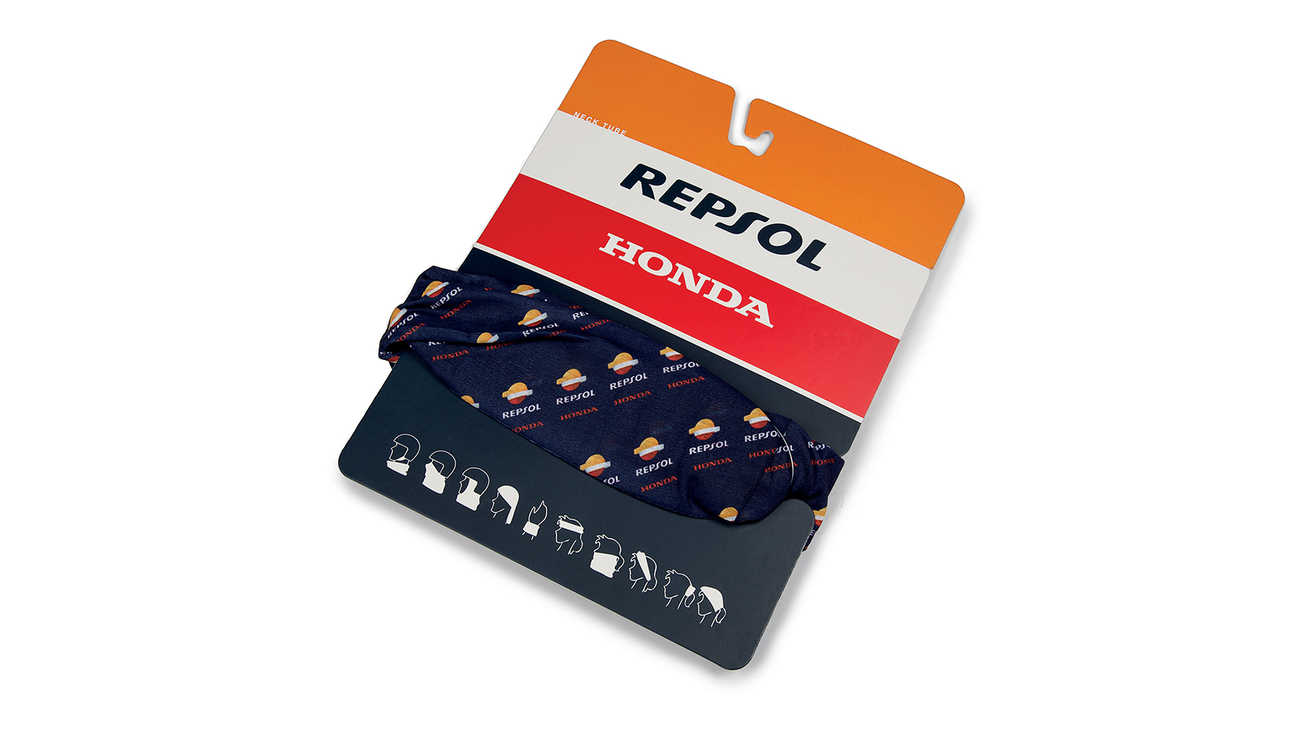 Honda Repsol nekwarmer met Honda MotoGP-kleuren en Repsol logo.