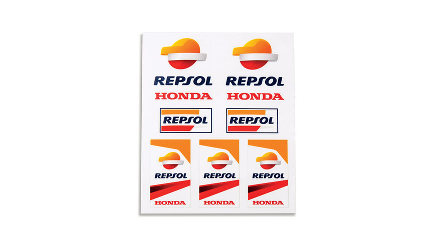 Vinyl Honda Repsol stickerset met Honda MotoGP-kleuren en Repsol logo.