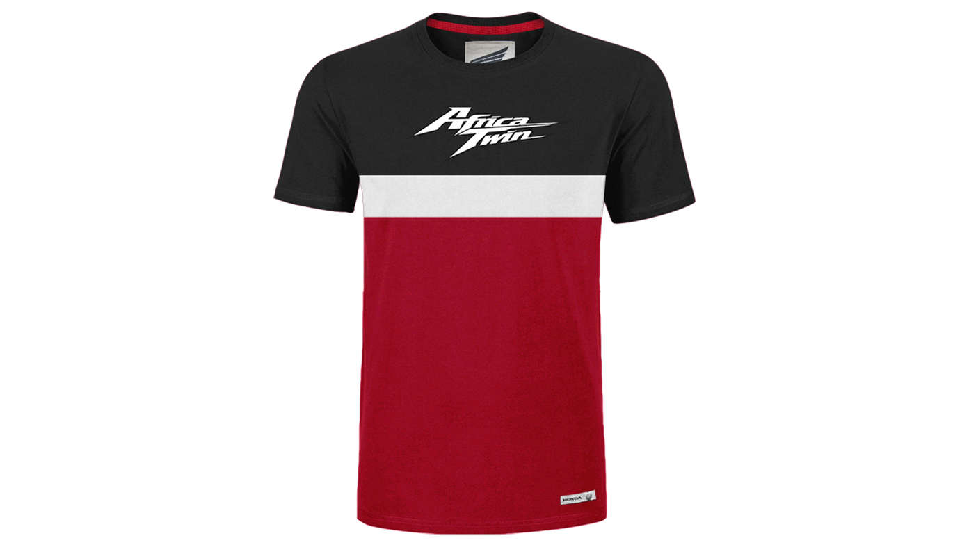 Rood en zwart Vintage Honda t-shirt met Africa Twin logo. 