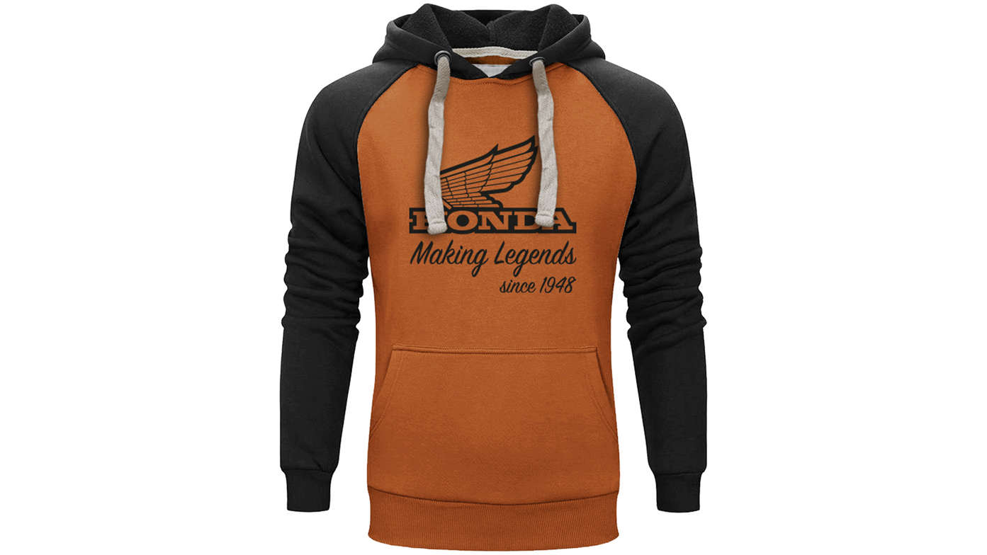 Oranje en zwarte Vintage Honda hoodie. 