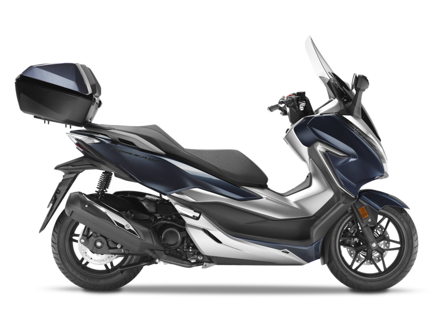 Driekwart vooraanzicht Honda Forza 300.