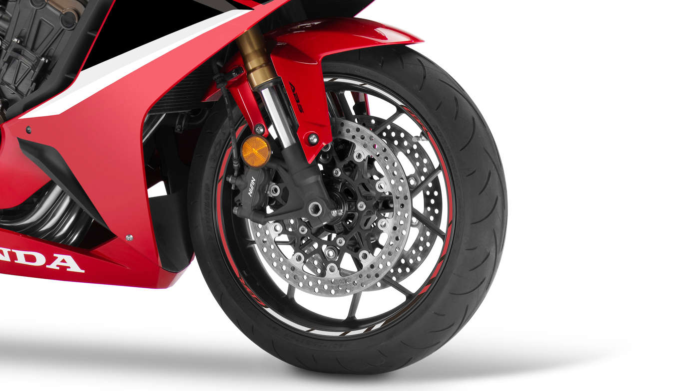 CBR650R, studio foto, focus op radiaal gemonteerde remklauwen