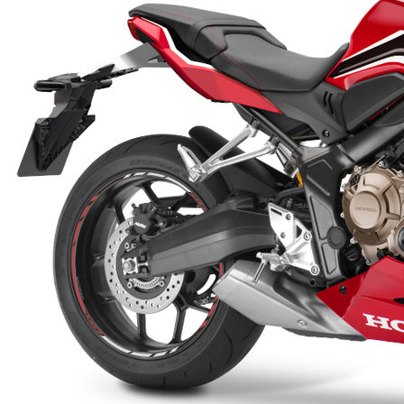 CBR650R, studio foto, zoom op achterwiel