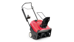 Driekwart aanzicht van rechterkant van enkeltraps sneeuwblazer.