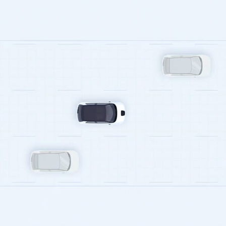Bovenaanzicht van de Honda e met demonstratie van het Lane Keeping Assist System (actieve rijvakassistentie). 